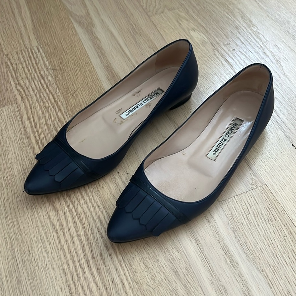 Navy Manolo Blahnik flats